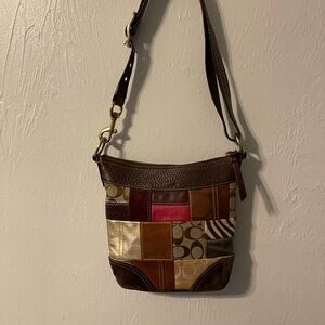 Coach Patchwork Shoulder Bag Leather Suede Signature Canvas Y2K Boho
